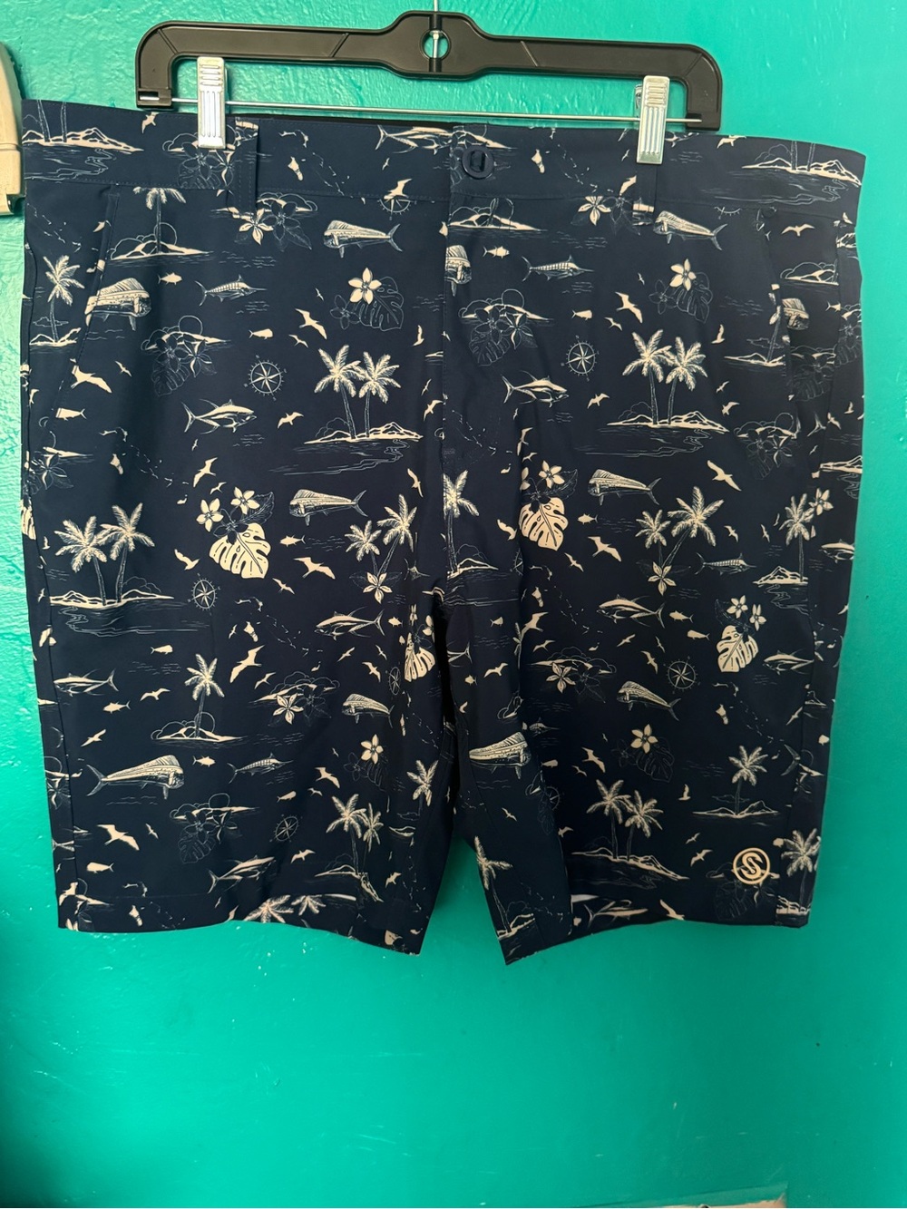 Navy Tropical Print Men's Swim Board Shorts